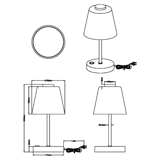 Abat-jour da comodino camera da letto led 3w 3000k dimmerabile