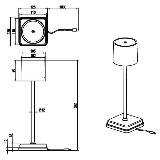 Lampada da tavolo per esterno senza fili bianca led ricaricabile 1,5w cct 2700k 4000k 6000k