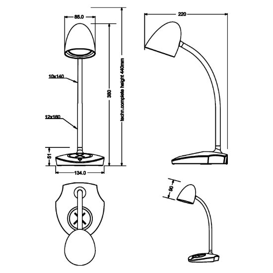 Lampada da scrivania led 4w 3000k bianca con ricarica induzione