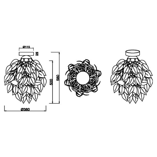 Plafoniera moderna foglie cromo 38cm