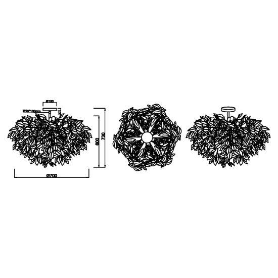 Plafoniera moderna design foglie cromo 70cm per salotto