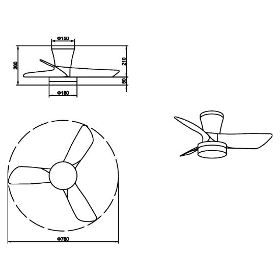 Ventilatore da soffitto a pale nero con luce e telecomando led 20w cct 2700k-6500k fino a 13 mq