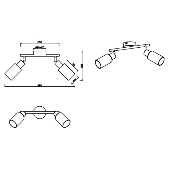 Plafoniera da soffitto 2 luci orientabili nichel vetro bianco