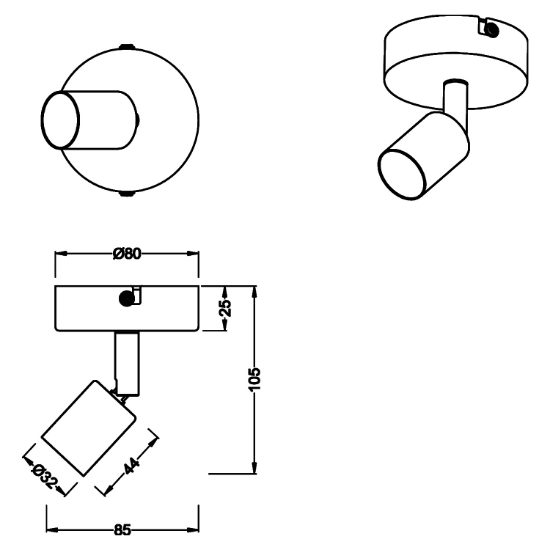 Applique da parete per interni nero spot orientabile