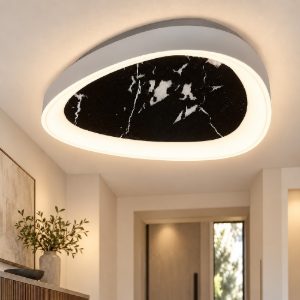 Plafoniera moderna plettro marmo nero led 48w cct 3000k 4000k 65cm
