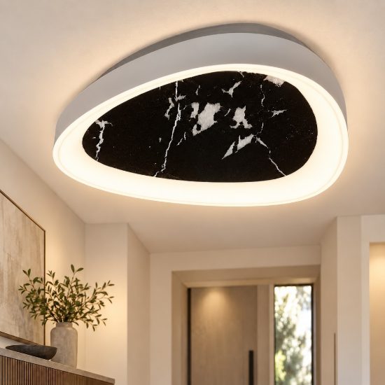 Plafoniera moderna plettro marmo nero led 48w cct 3000k 4000k 65cm