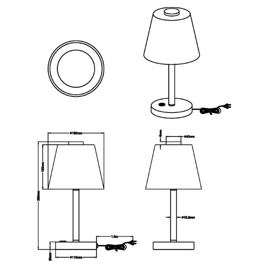 Abat-jour per camera da letto conico cromo vetro led 4,5w 3000k dimmerabile