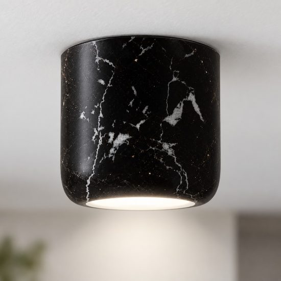 Faretto moderno da soffitto per bagno marmo nero tondo led 10w cct 3000k 4000k ip44