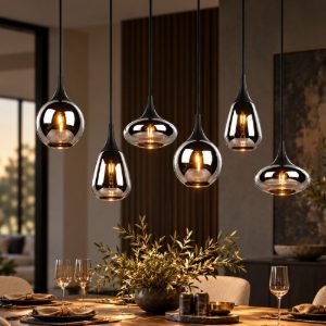 Lampadario per tavolo da pranzo nero vetro 6 luci