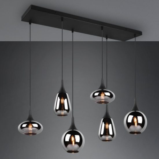 Lampadario per tavolo da pranzo nero vetro 6 luci
