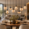 Lampadario per tavolo da pranzo rettangolare nero opaco vetro 8 luci