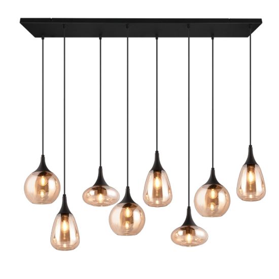 Lampadario per tavolo da pranzo rettangolare nero opaco vetro 8 luci