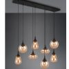 Lampadario per tavolo da pranzo rettangolare nero opaco vetro 8 luci