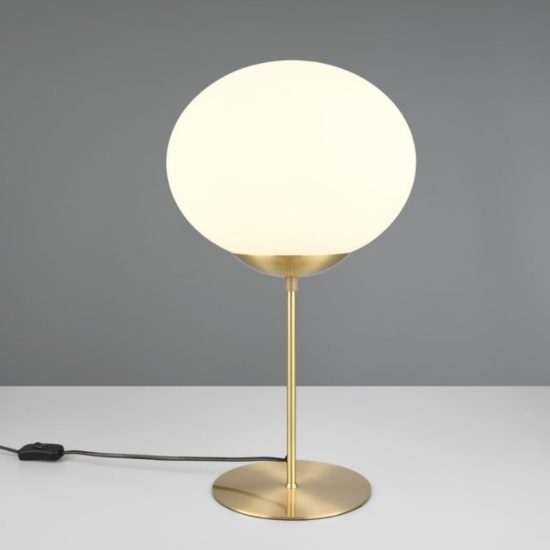 Lampada da tavolo contemporanea sfera ottone satinato vetro