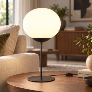 Lampada da tavolo nera per soggiorno moderno sfera vetro opaco