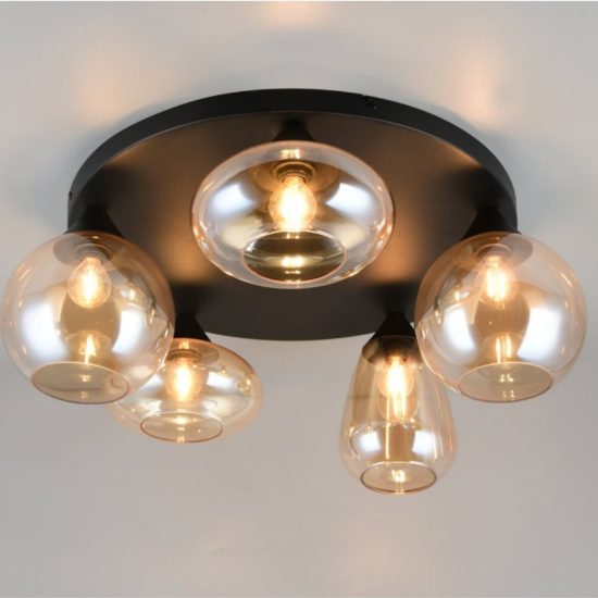 Plafoniera  moderna 5 luci nero opaco 64cm