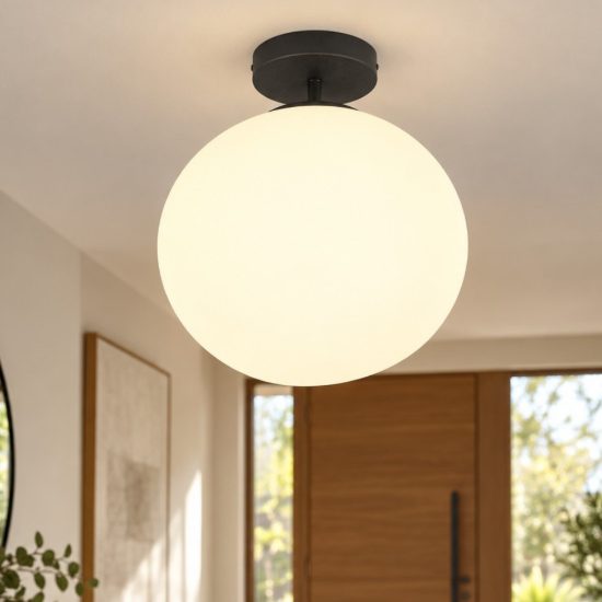 Plafoniera per ingresso  sfera 30cm nero opaco vetro