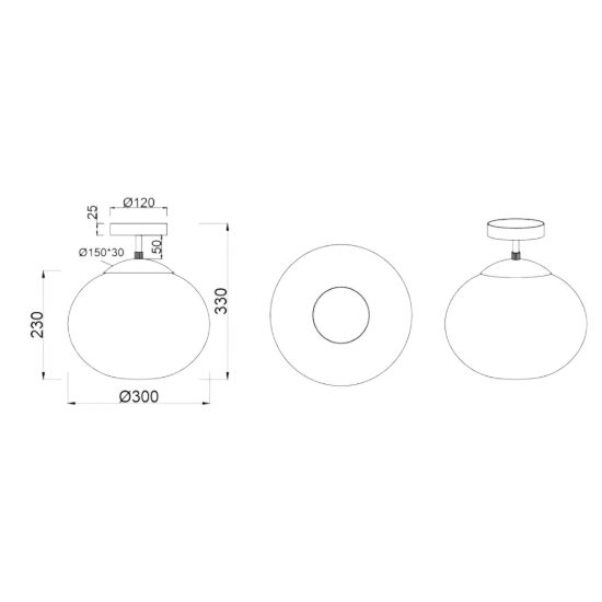 Plafoniera per ingresso  sfera 30cm nero opaco vetro