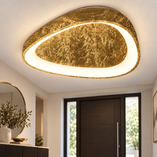 Plafoniera led 60w cct 3000k 4000k moderno plettro foglia oro 80cm