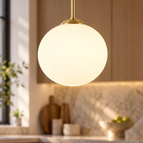 Lampada a sospensione sferica ottone satinato vetro