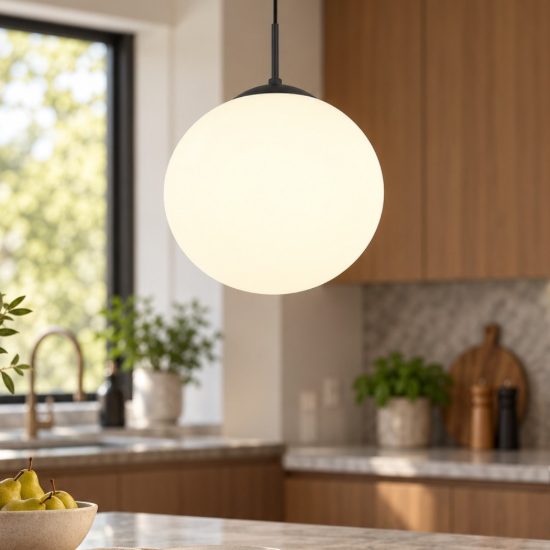 Lampada sfera nero opaco vetro a sospensione per soggiorno
