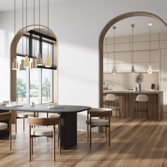 Lampada a sospensione beige per penisola cucina