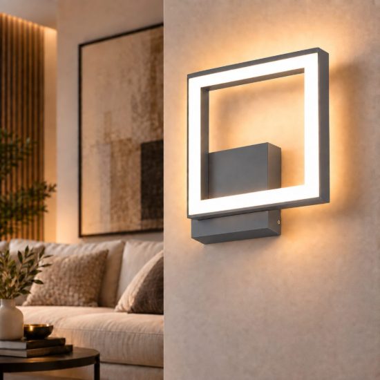 Fabas luce bard applique moderna quadrata antracite led 11w 3000k dimmerabile 10cm
