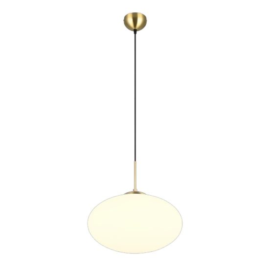 Lampadario per salotto moderno sfera vetro ovale ottone satinato