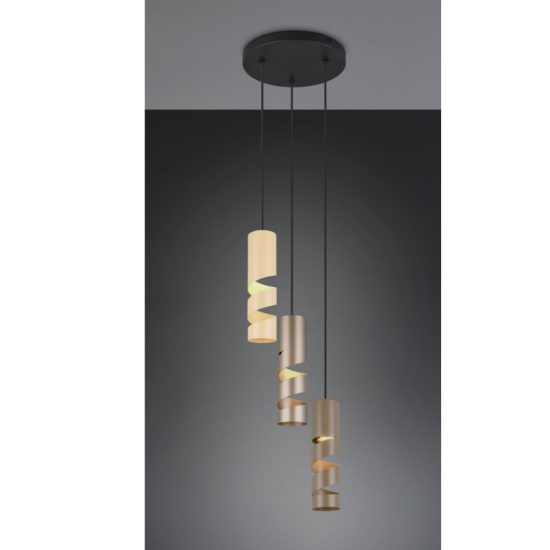 Lampadario moderno per soggiorno cilindrico multicolor 3 luci