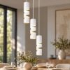 Lampadario per tavolo da pranzo cilindrico bianco satinato 3 luci