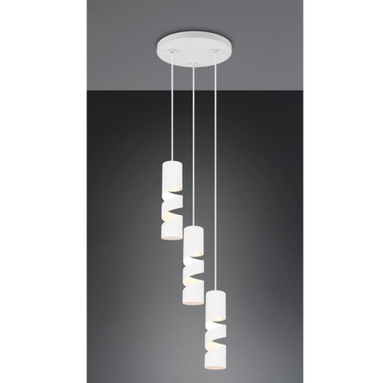 Lampadario per tavolo da pranzo cilindrico bianco satinato 3 luci