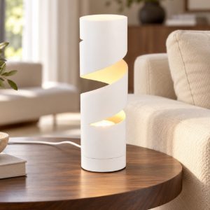 Lampada da tavolo design cilindrica bianco satinato
