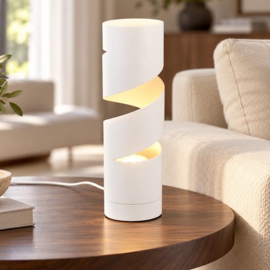 Lampada da tavolo design cilindrica bianco satinato