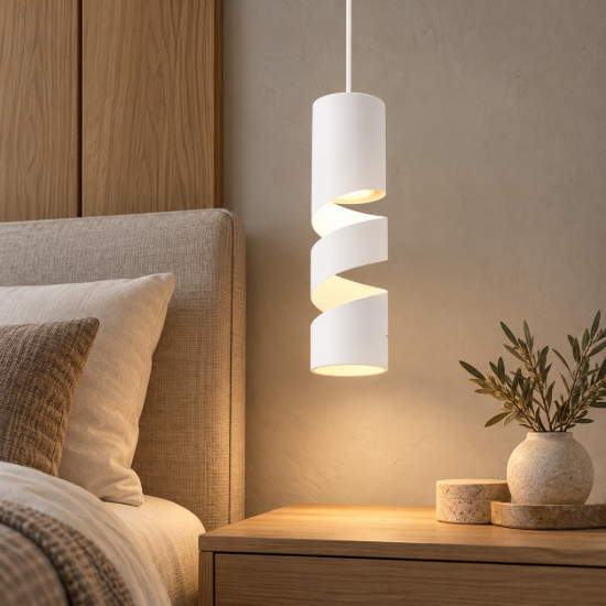 Lampada a sospensione per comodino camera da letto cilindrica bianco