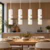 Lampadario led 4,9w 3000k 4 luci a sospensione cilindrico bianco satinato