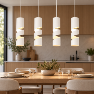 Lampadario led 4,9w 3000k 4 luci a sospensione cilindrico bianco satinato