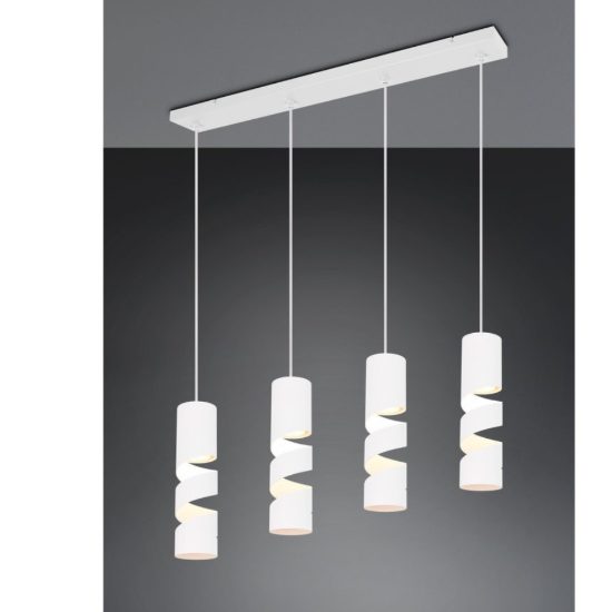 Lampadario led 4,9w 3000k 4 luci a sospensione cilindrico bianco satinato