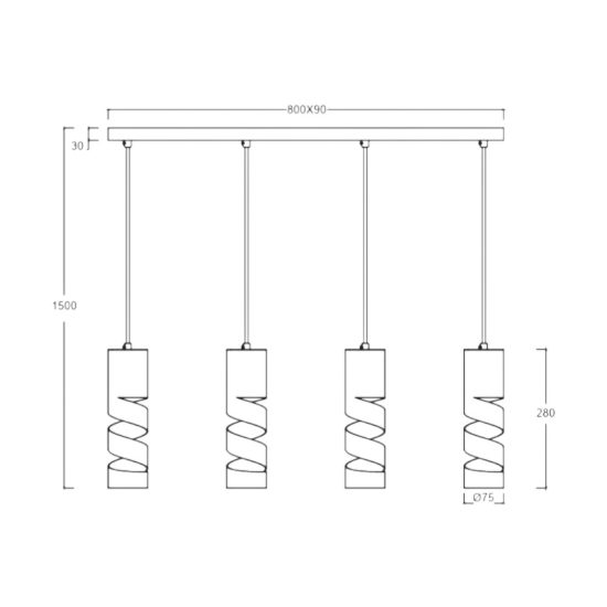 Lampadario led 4,9w 3000k 4 luci a sospensione cilindrico bianco satinato
