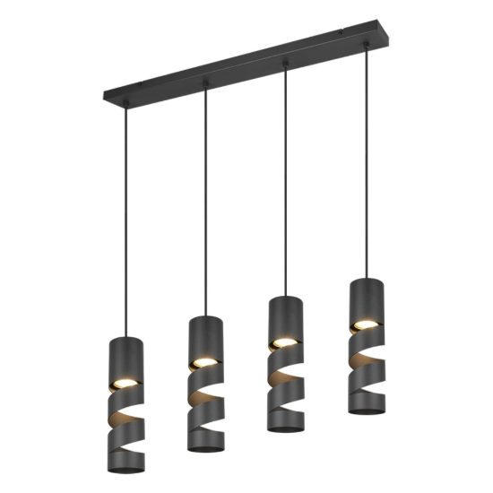 Lampadario moderno 4 luci cilindri neri per tavolo da pranzo