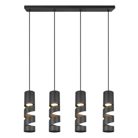 Lampadario moderno 4 luci cilindri neri per tavolo da pranzo