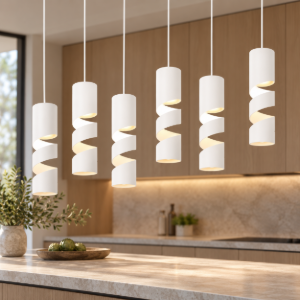 Lampadario a sospensione per isola cucina 6 luci bianco satinato