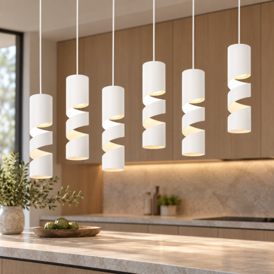 Lampadario a sospensione per isola cucina 6 luci bianco satinato