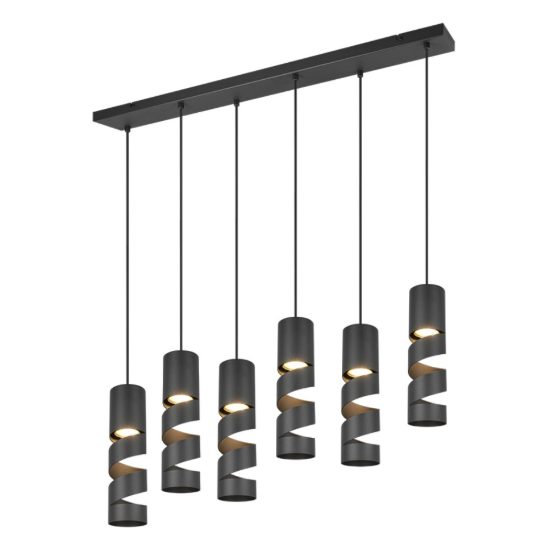 Lampadario per tavolo da pranzo 6 luci cilindriche nero opaco