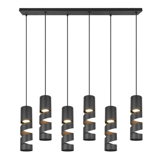 Lampadario per tavolo da pranzo 6 luci cilindriche nero opaco