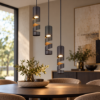 Lampadario per tavolo da pranzo led 4,9w 3000k 3 luci cilindrico nero opaco