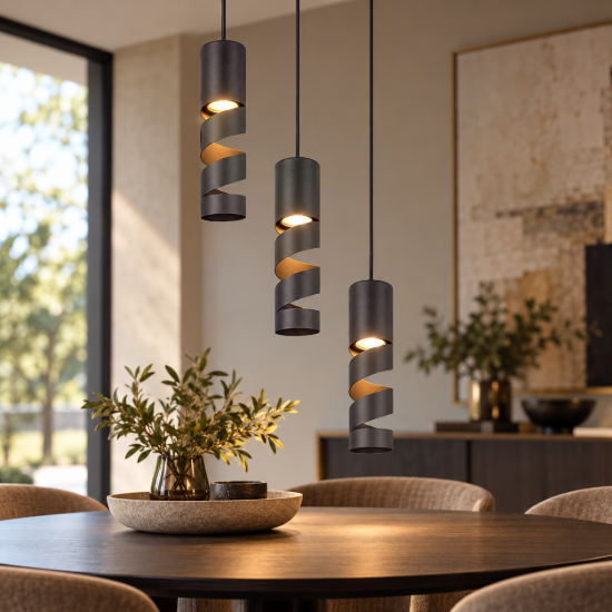 Lampadario per tavolo da pranzo led 4,9w 3000k 3 luci cilindrico nero opaco