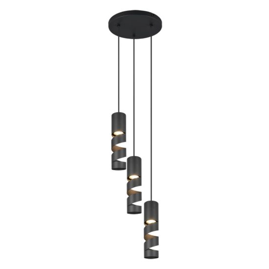 Lampadario per tavolo da pranzo led 4,9w 3000k 3 luci cilindrico nero opaco