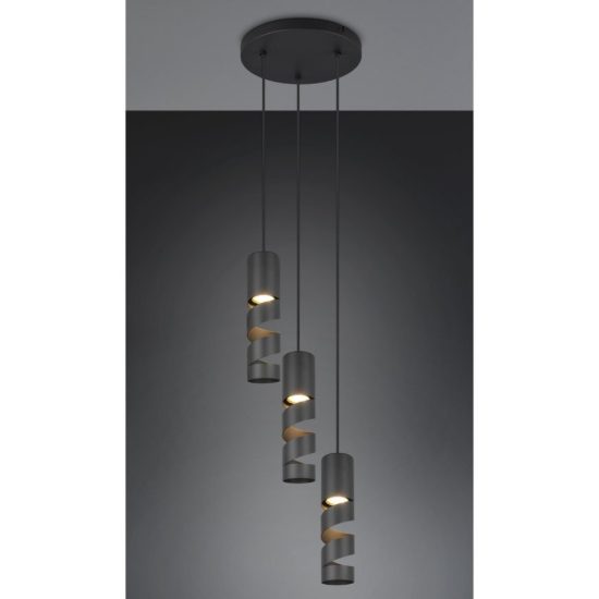 Lampadario per tavolo da pranzo led 4,9w 3000k 3 luci cilindrico nero opaco