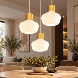 Fabas luce kino lampadario moderno tre luci vetro bianco led 36w 3000k dimmerabile