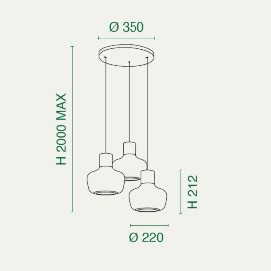 Fabas luce kino lampadario moderno tre luci vetro bianco led 36w 3000k dimmerabile